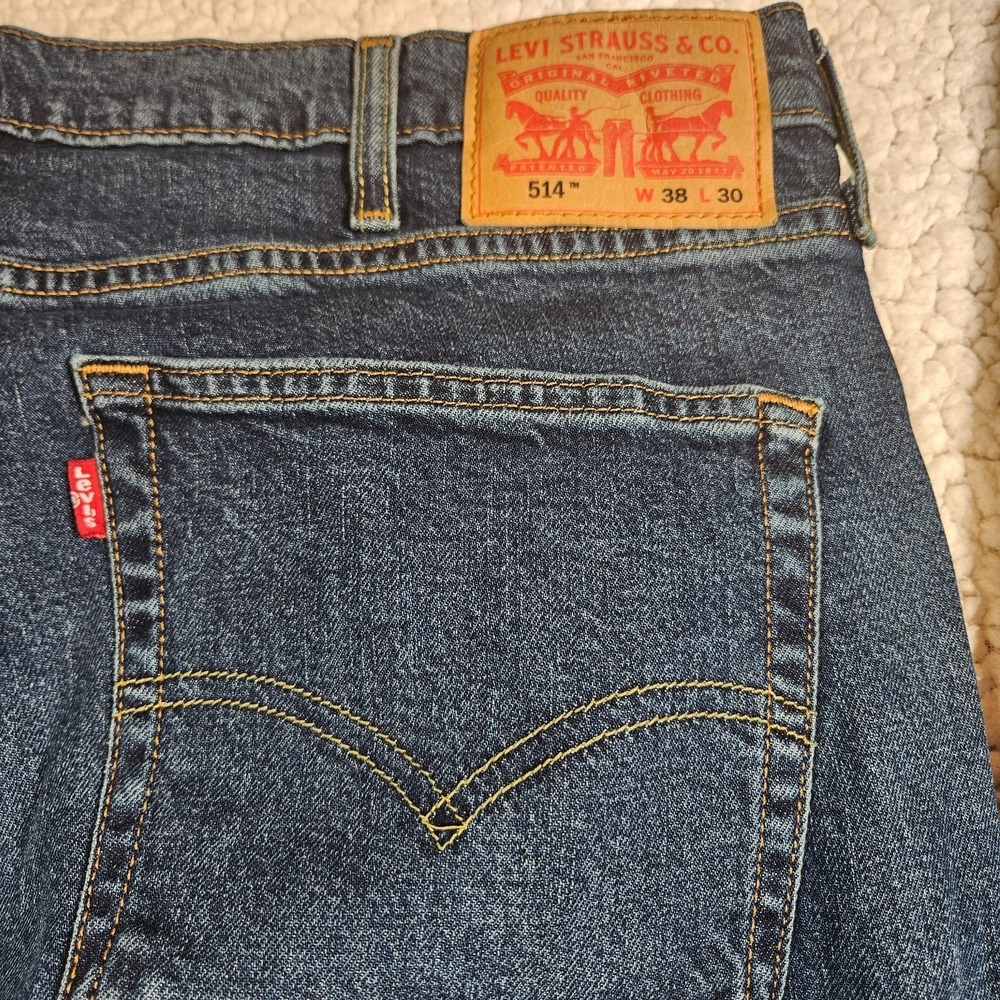 Mens Levis 514 Straight Fit Jeans Dark Wash Blue Denim 38x30 Lot of 2 - Picture 11 of 14